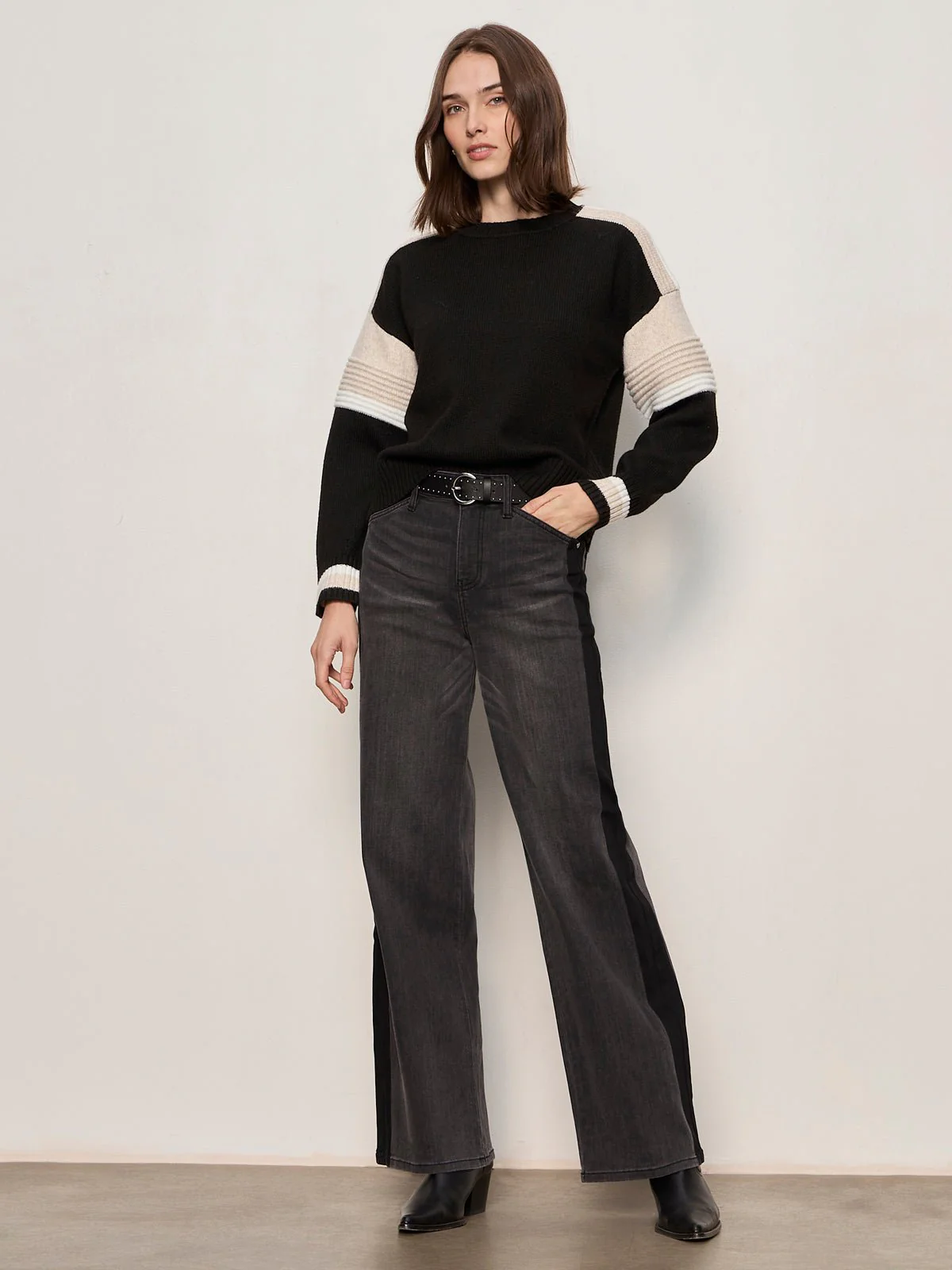 Sporty Stripe Crewneck Sweater Black Multi - Image 5