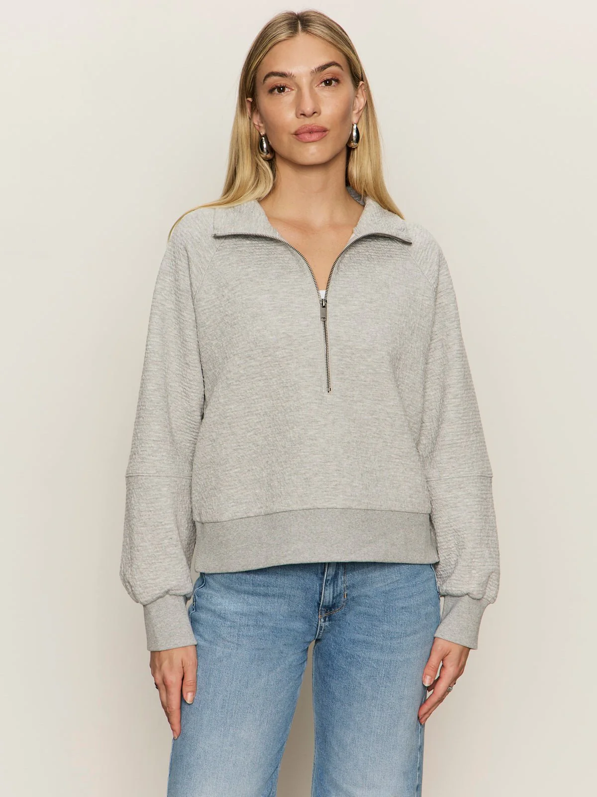 Textured Zip Up Popover Heather Grey - Image 2