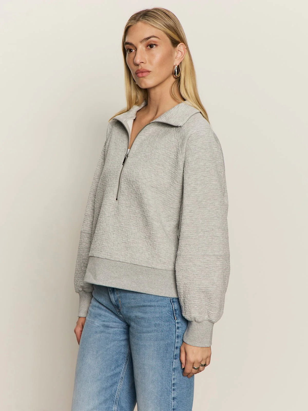 Textured Zip Up Popover Heather Grey - Image 3