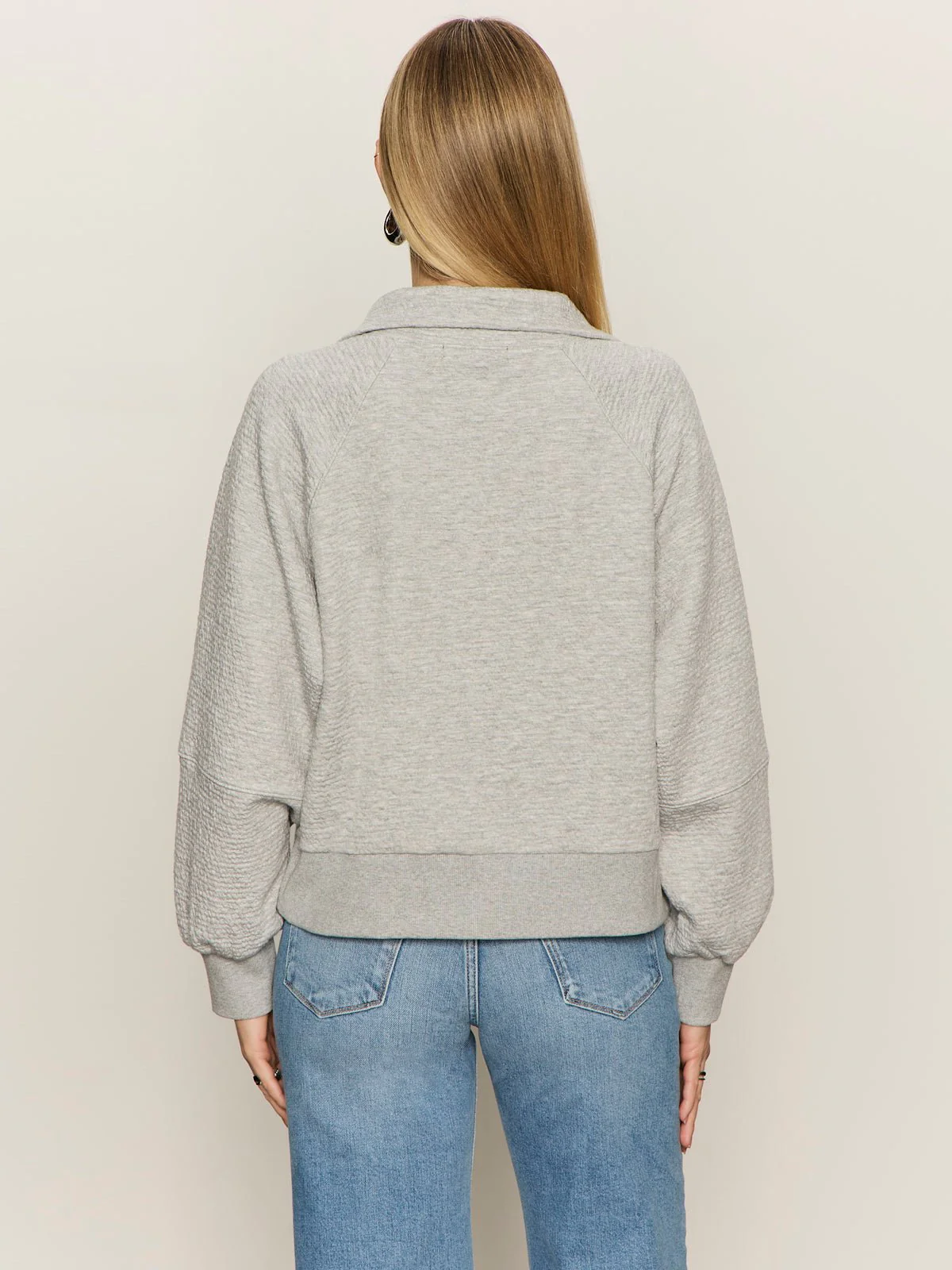 Textured Zip Up Popover Heather Grey - Image 4