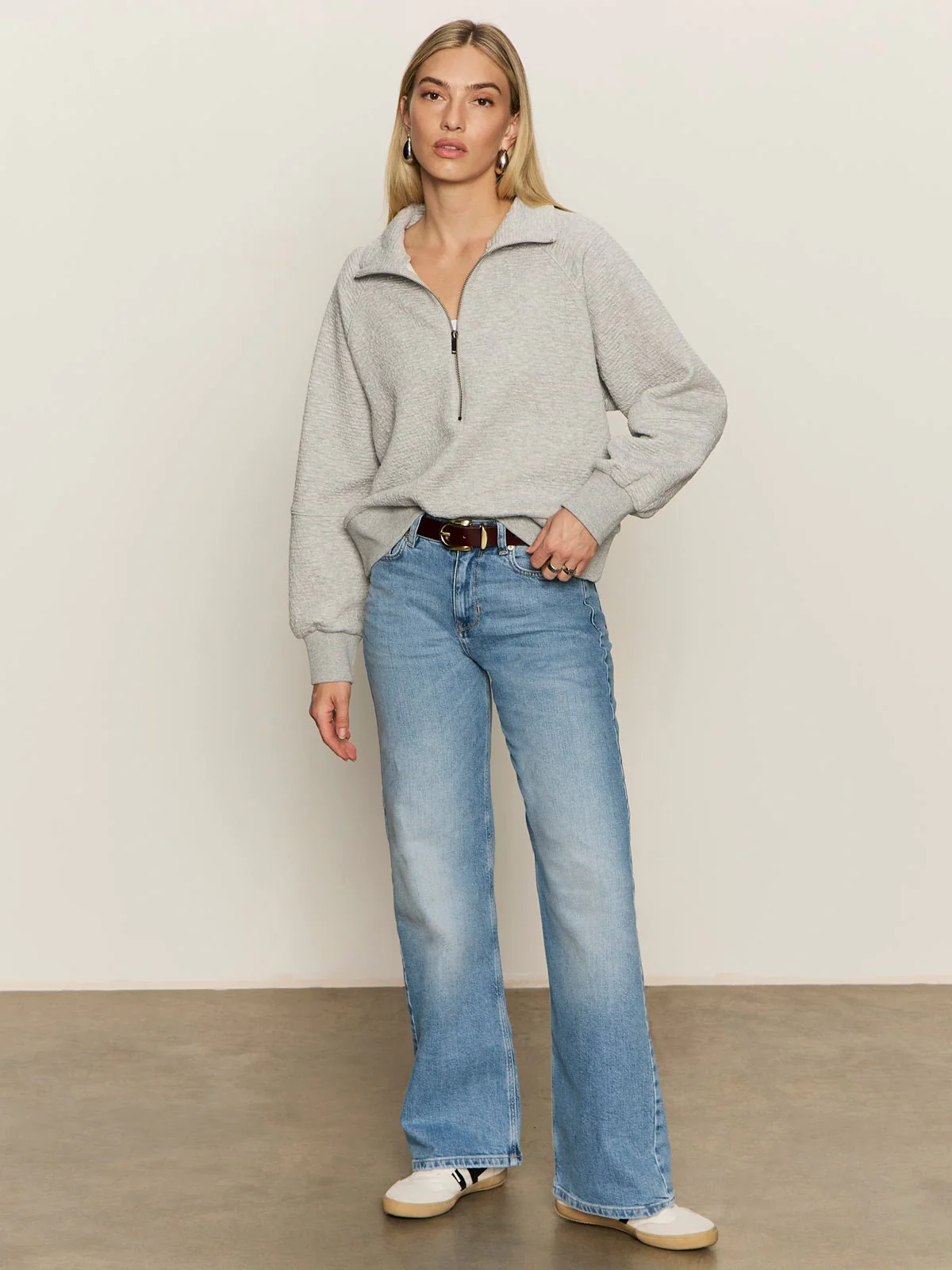Textured Zip Up Popover Heather Grey - Image 5