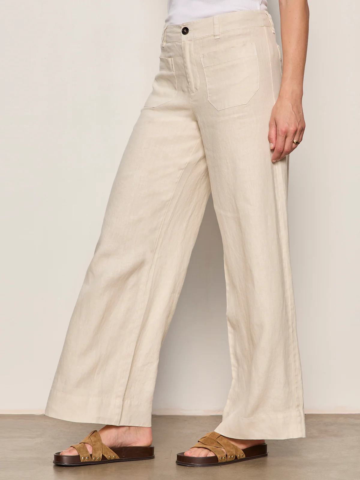 The Linen Marine Wide Leg Pant Summer Sand - Image 4