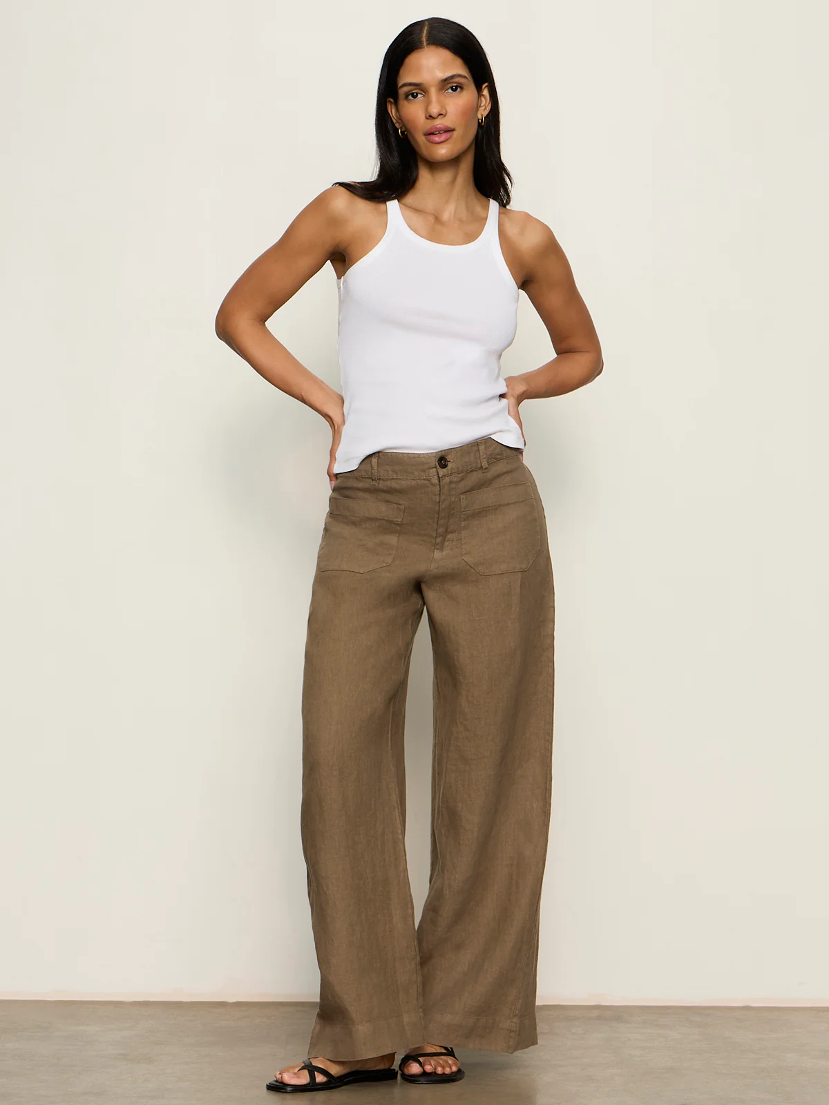 The Linen Marine Wide Leg Pant Timber - Image 5