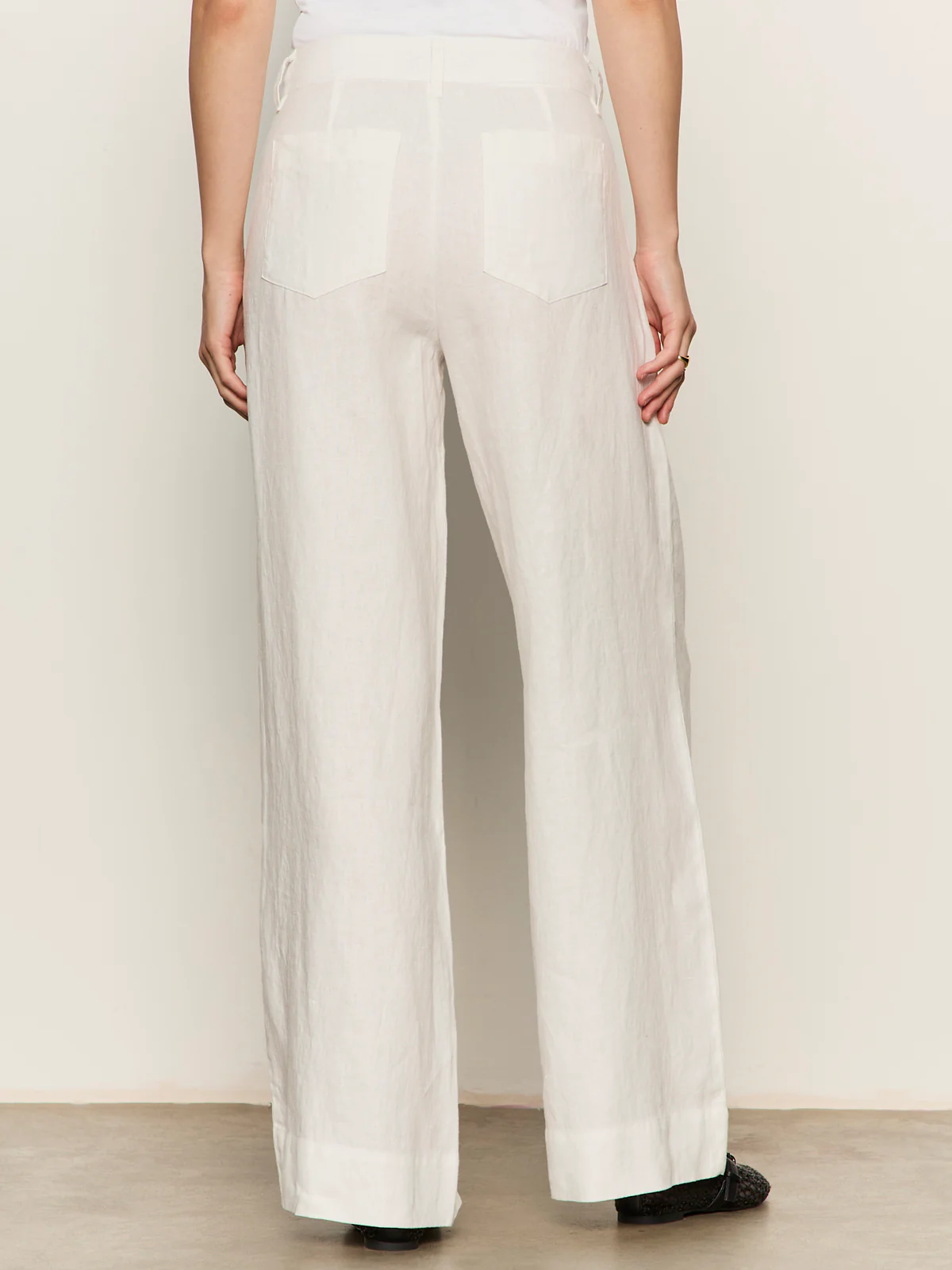 The Linen Marine Wide Leg Semi-High Rise Pant White - Image 3