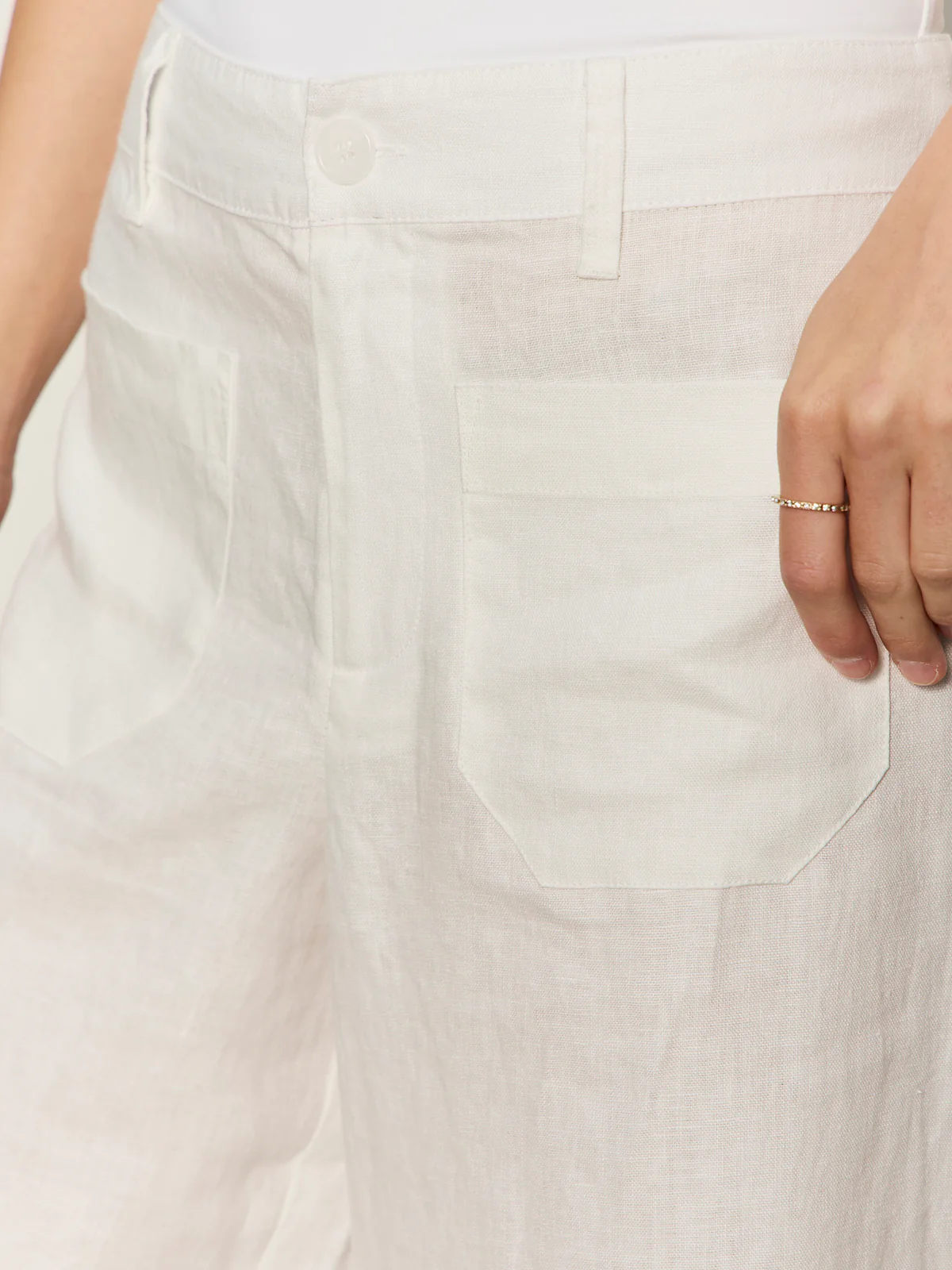 The Linen Marine Wide Leg Semi-High Rise Pant White - Image 5