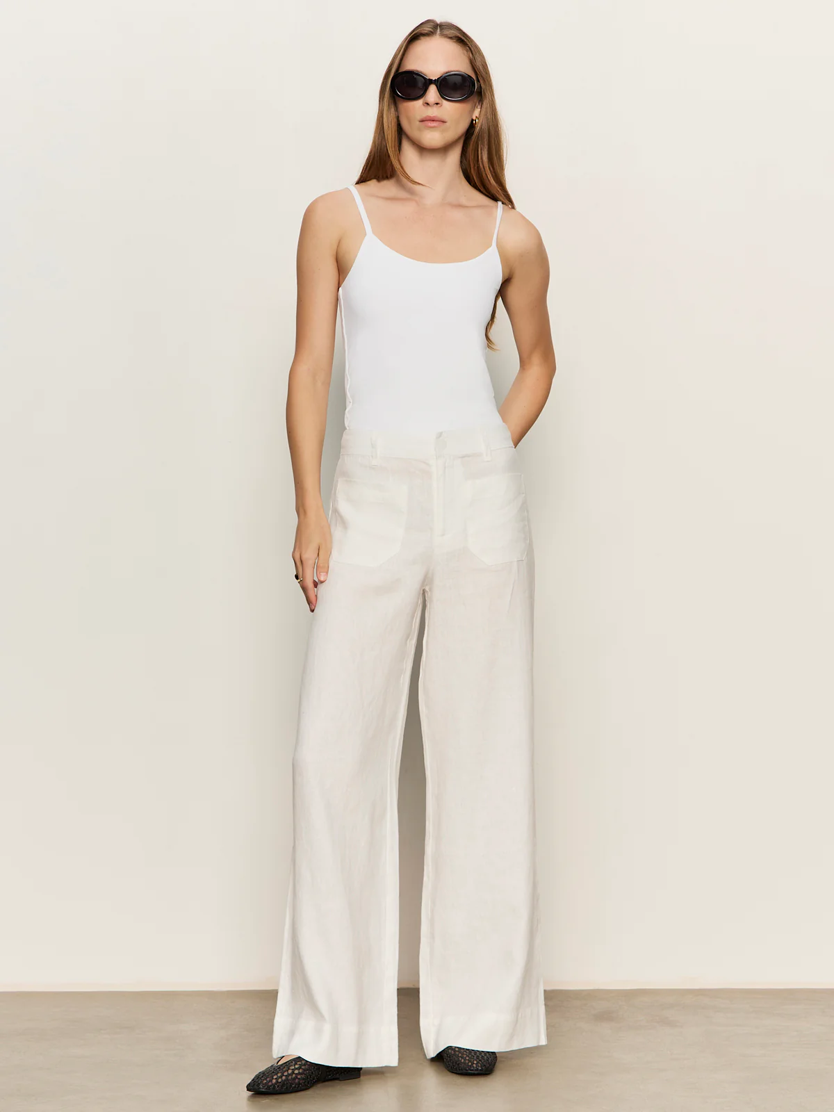 The Linen Marine Wide Leg Semi-High Rise Pant White - Image 6