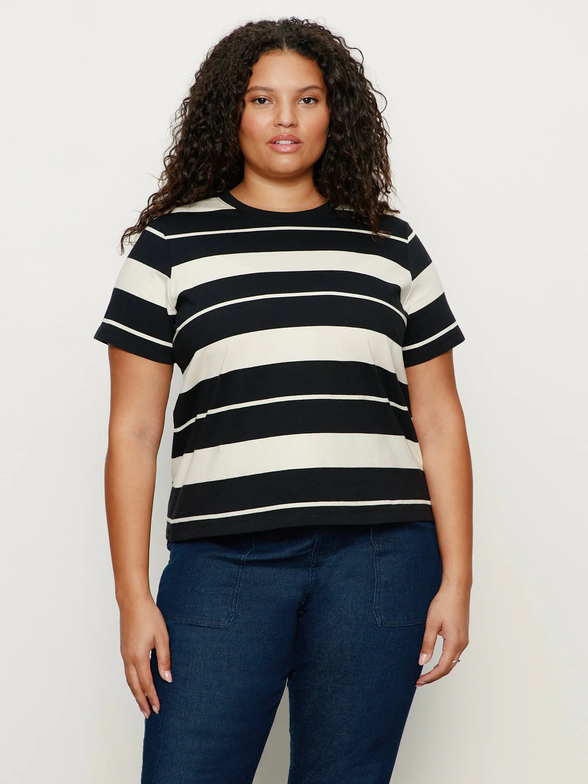 Timeless Tee Vanilla Creme/Black Stripe Extended Sizing - Image 3
